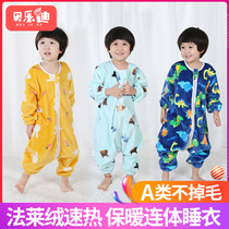 Childrens sleeping bag split leg Falait velvet coral velvet Spring and Autumn Winter conjoined baby baby anti-kicking