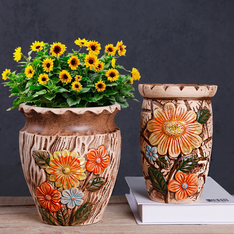 Special flower pot coarse pottery large diameter ceramic European contracted meaty plant high old running the basin orchid flower POTS clearance