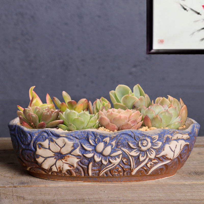 Restoring ancient ways of large diameter fleshy ceramic platter flowerpot special offer a clearance package mail fleshy flowerpot coarse pottery large green the plants