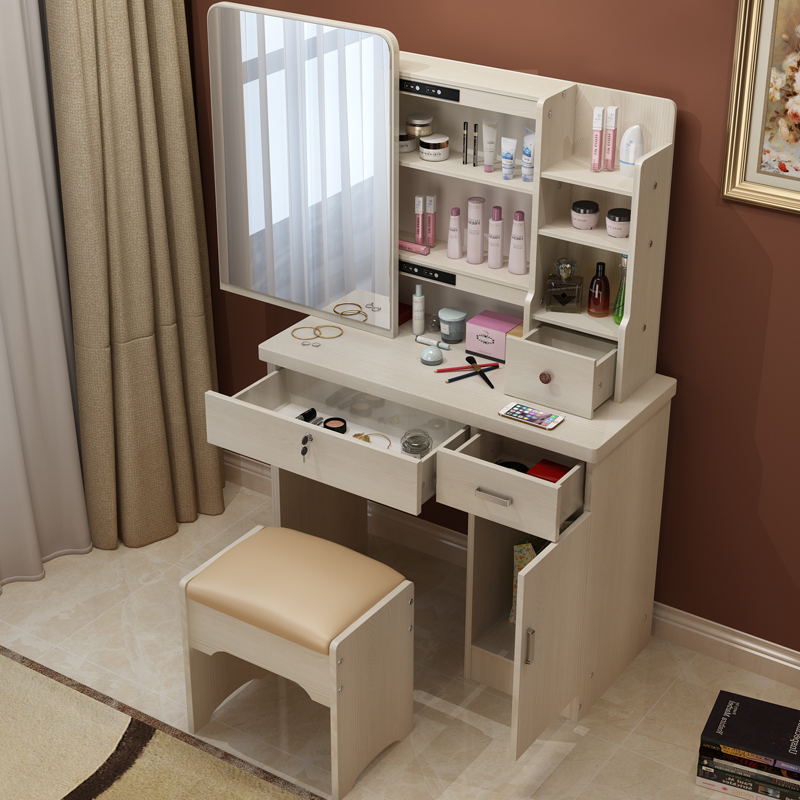 Bucket cabinet organizer dark simple European combination 60cm with mirror 80cm bedside table rotating luxury dressing table