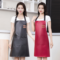Solid color simple adjustable neck waterproof apron PU soft leather Home Kitchen restaurant oil-proof cooking work clothes