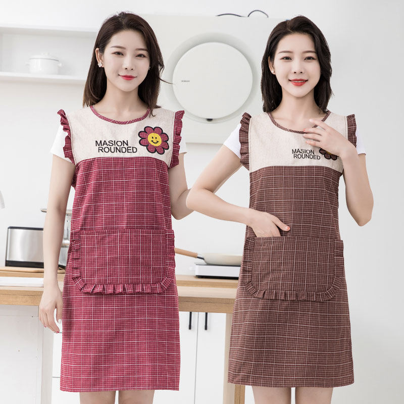 Add loose cotton household breathable apron small fresh sleeveless lace lady kitchen cooking suit