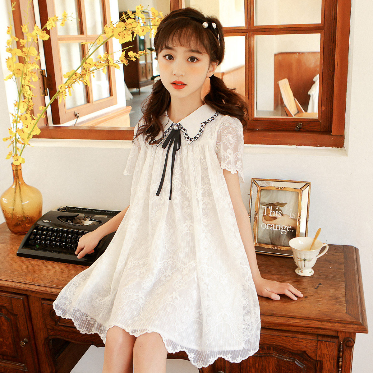 Girl Dress Summer Dress Summer Dress Princess Skirt Child Foreign Air Girl Great Boy Skirt White Short Sleeve Dress-Taobao