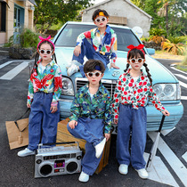 Childrens retro floral shirt Hong Kong style 8090s nostalgic primary and secondary school students sports meeting opening ceremony performance costume