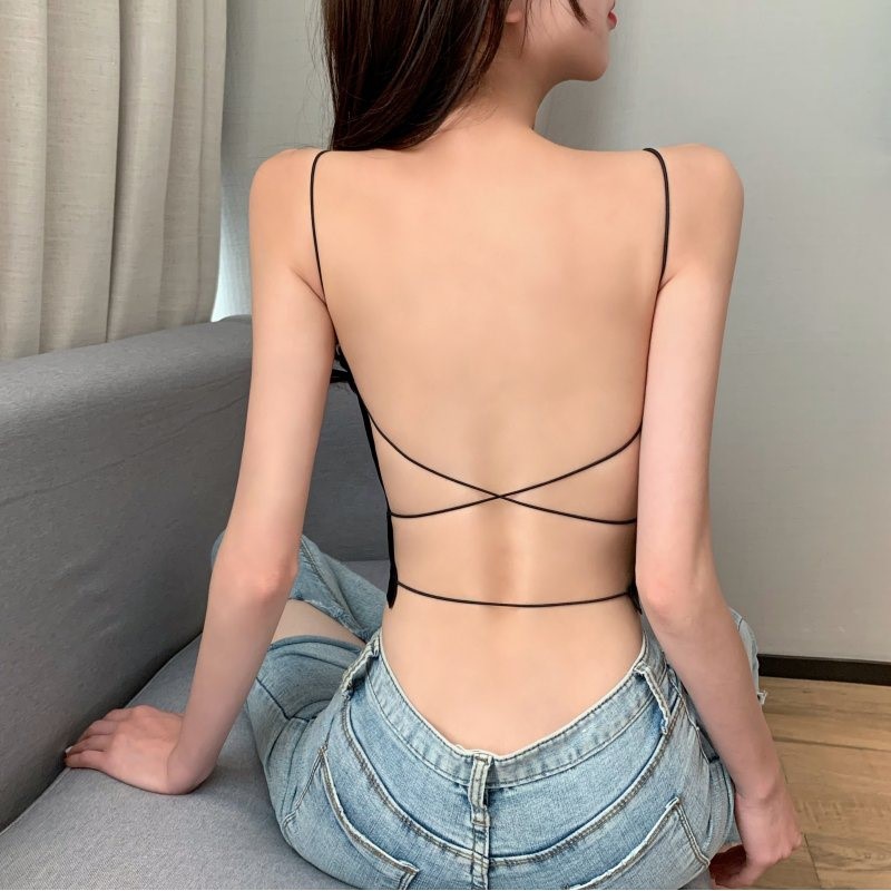 Fashion careful machine sexy hot girl style beautiful back thin belt ice silk U-neck camisole top female spring 1540