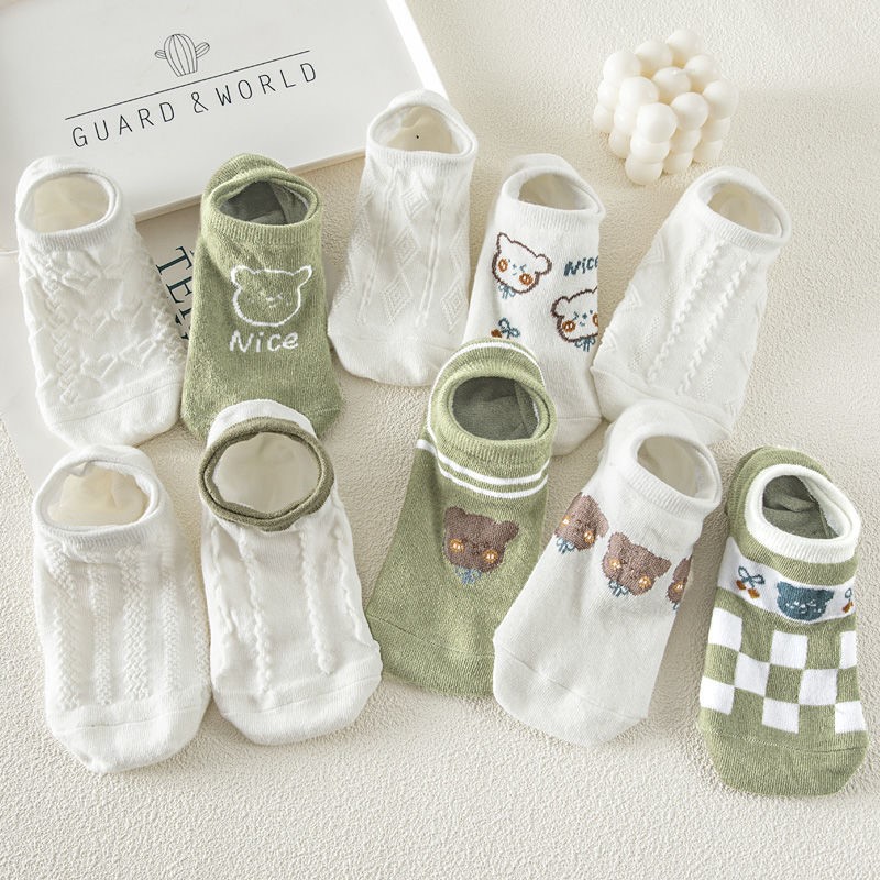 (Ten Pairs) White Invisible Socks Women's Socks All-match Summer Thin Shallow Boat Socks 32-40 Yards