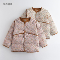 Baby Girl Down Jacket Light Thin Girls Korean Style Small Floral Winter Top 90 White Duck Down Forest Womens Autumn and Winter New Style