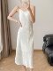 Lingze Xi Elegant Slim-Fit Waist-Cinching Fishtail Jacquard White Spaghetti Strap Dress for Women Summer