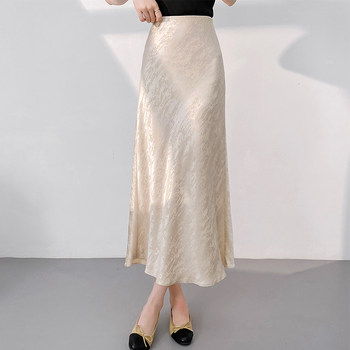 2026 New Style New Chinese Style French High-End Satin Acetate Skirt A-Line Fishtail Apricot Skirt for Women Summer