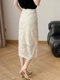 Lingze Xitong White Summer Skirt for Women with Three-Dimensional Lace Embroidery, Straight-Cut, Chanel-Style Midi Skirt