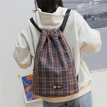 Custom Plaid Pattern Trendy Double Shoulder Bag Woman Bunch Pocket Draw Rope Backpack Large Capacity Sports Fitness Bag bag