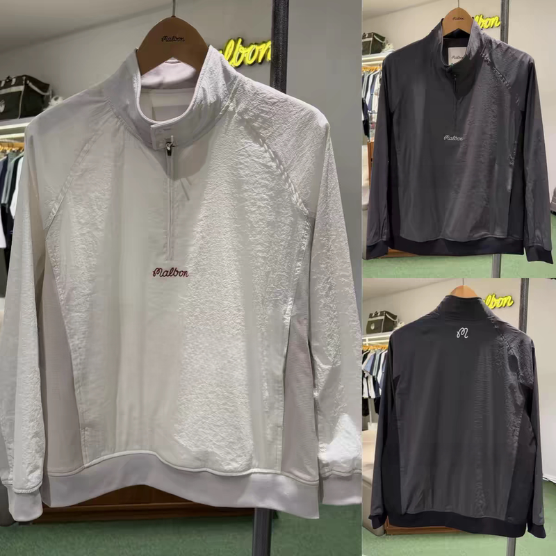 26 Autumn Malbon Men's Golf Couple Clothing Half-Zip Stand Collar Versatile Color Long Sleeve Windbreaker Korea