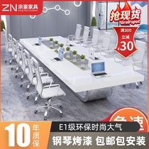 White piano paint conference table long table simple modern large conference room reception training negotiation table and chair combination