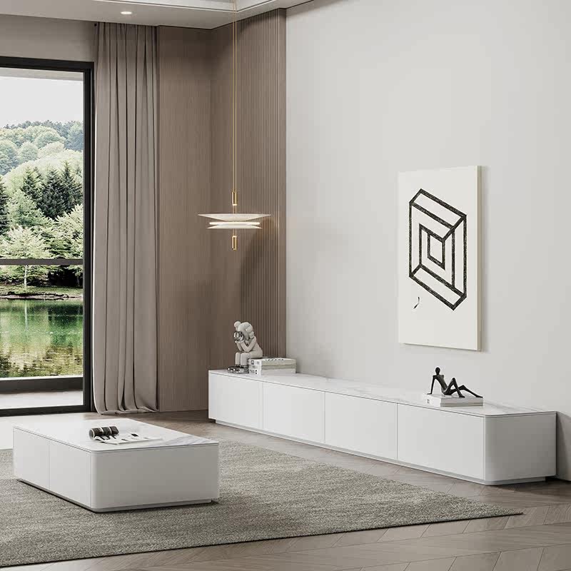 Slate TV cabinet floor coffee table combination modern minimalist living room TV cabinet minimalist floor cabinet light luxury style pure white
