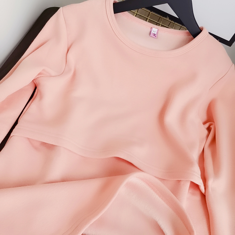 Winter velvet thickened nursing nursing clothing Maternity and feeding dual-use base shirt Sitting on the moon with autumn clothes warm pajamas