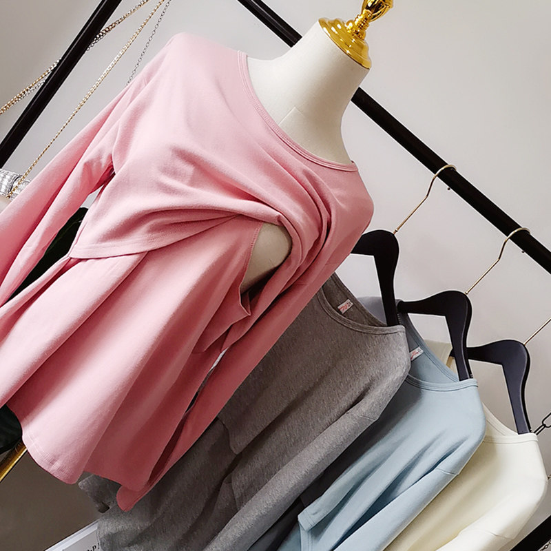 Breast-feeding Jersey Undershirt Spring Autumn Season Postpartum postpartum Breastfeeding Clothing Home-in-the-home The Long sleeves Breastfeeding Autumn Clothes-Taobao