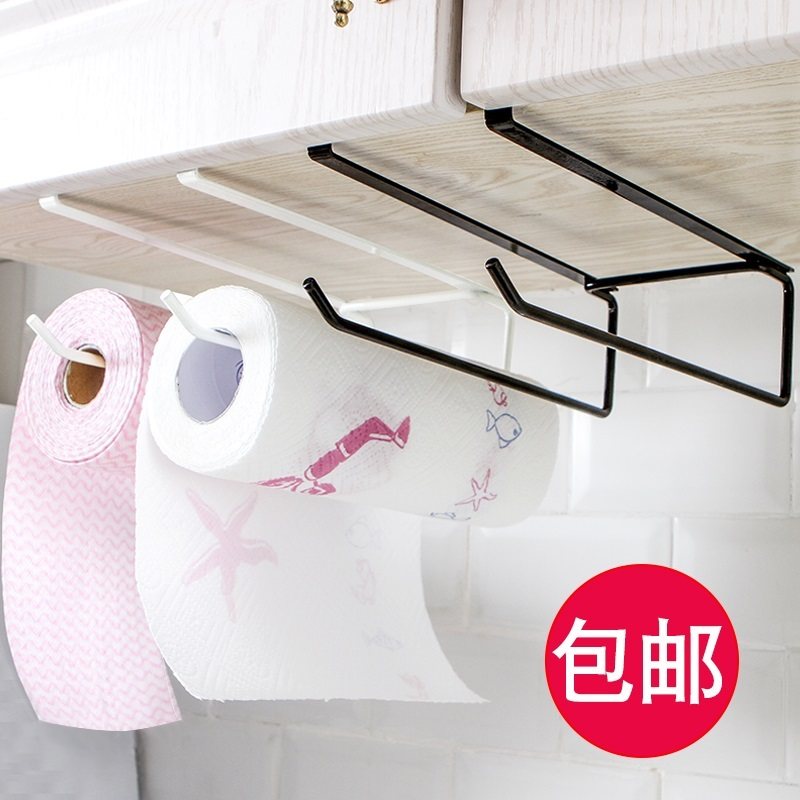 Kitchen Drum Toilet Paper Rack Whole Cabinet Paper Towel Rack Free of perforated towels Hung Shelf Iron Art Preservation Film Containing shelf wall-mounted