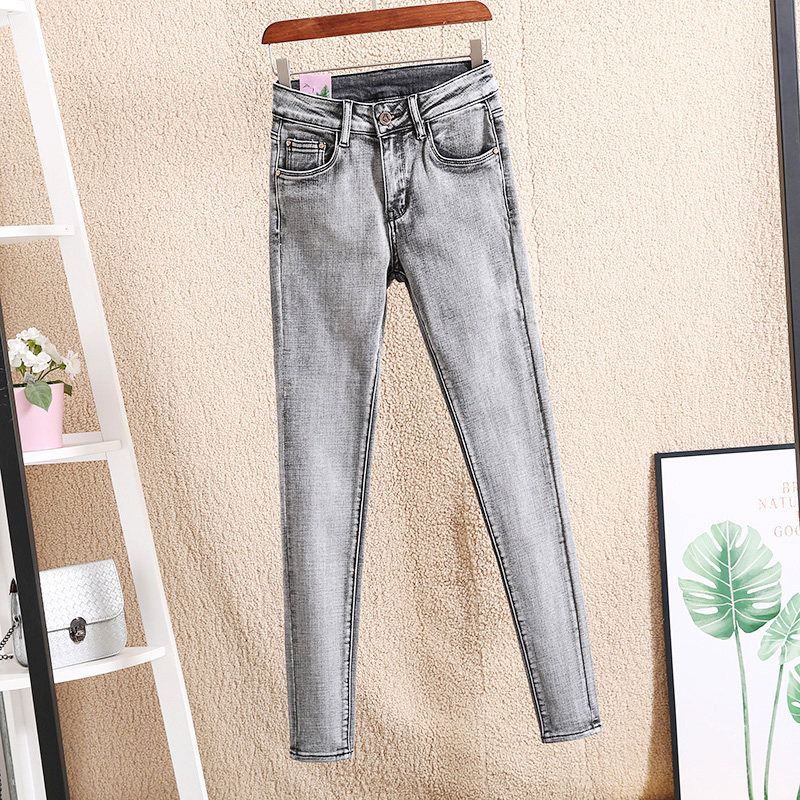 Light gray jeans children's foreign school gray 2021 summer new cigarette gray small feet pencil trousers Korean version of the tide