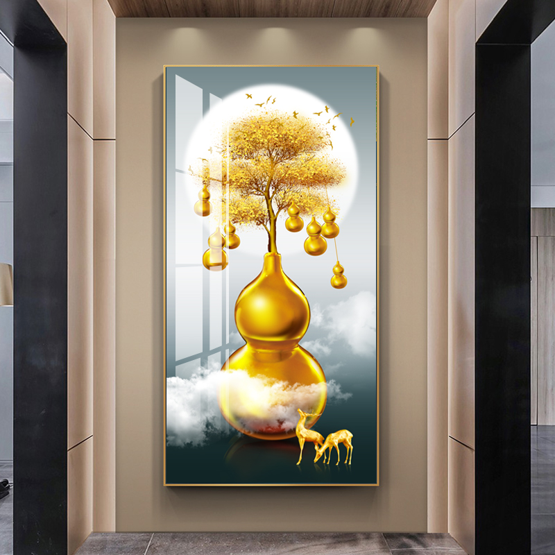 Entrance aisle porch decorative painting crystal porcelain painting aluminum alloy gourd hanging painting corridor mural Chinese style five blessings