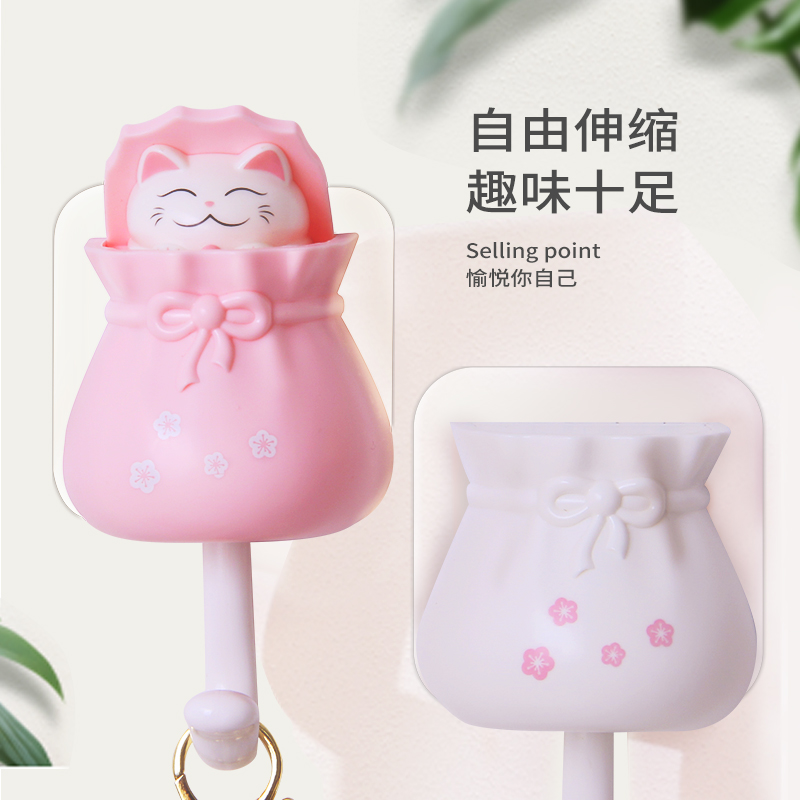 Recruit cat hook strong adhesive doorkeys to collect creative cute walls hanging out-punched squirrel cat bone