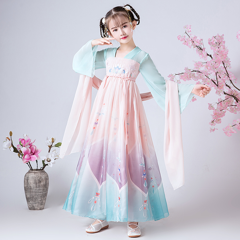 Children's Hanfu Girls Ancient Costume Super Fairy Summer Dress Girls' Skirt Tang Suit Chinese Wind Fairy Elegant Guzheng Costume