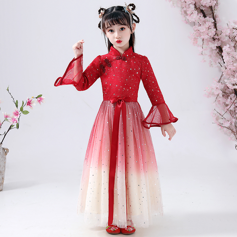 Girl Foreign Dress Autumn Winter 2019 New CUHK Child Long Sleeve Princess Dress Fluffy Yarn Foreign Pie Children Dress