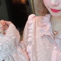 GA wool lace base shirt female spring and autumn shirt foreign style French design sense niche short knitted top