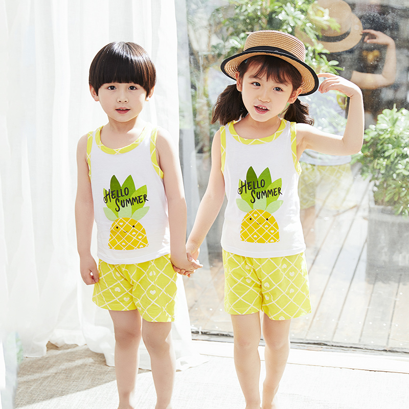 Children's vest set 2020 summer cotton cotton men's and women's sleeveless vest children's shorts set