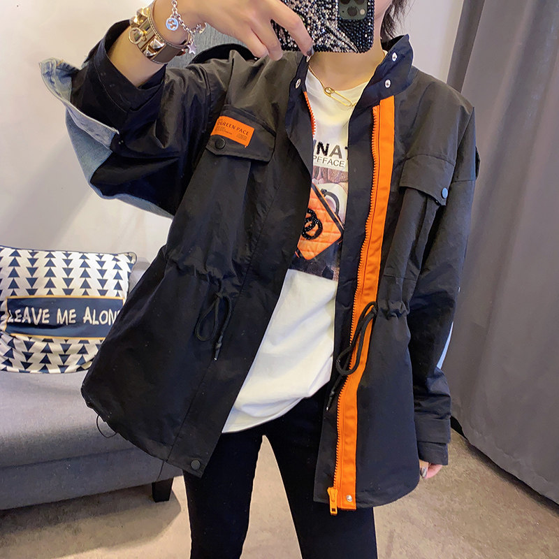 Workwear jacket loose splicing jacket denim jacket women's autumn all-match 2022 spring new women's clothing European station