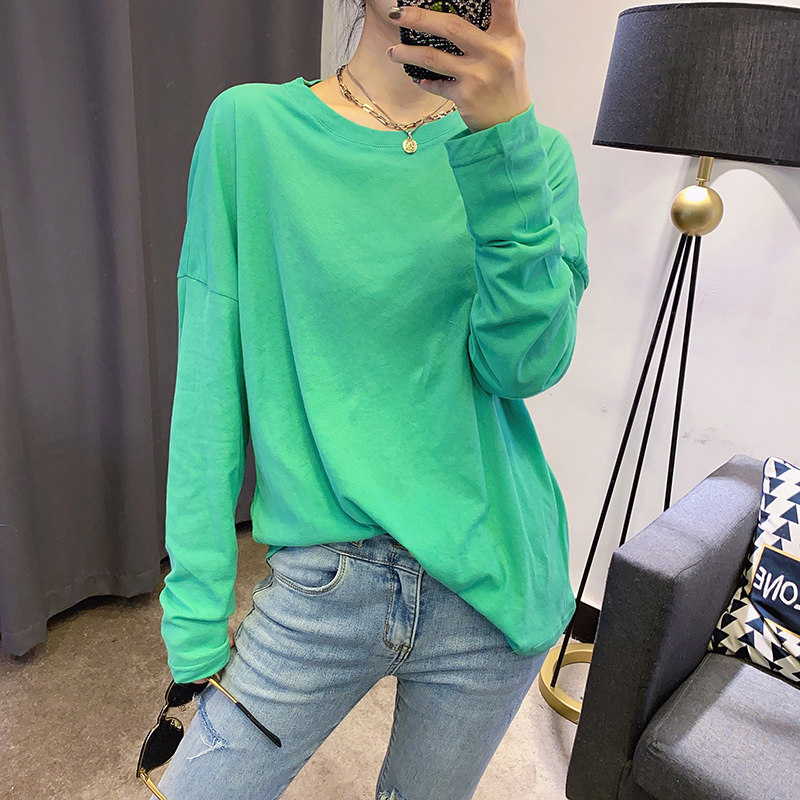 Thin candy color long-sleeved t-shirt women's bottoming shirt spring and summer tops 2022 autumn European goods new European station women's clothing