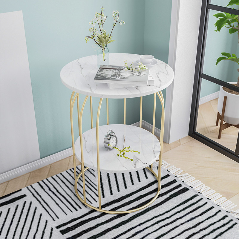 European style wrought iron coffee table modern minimalist small round table bedside table leisure marble light luxury double sofa corner table
