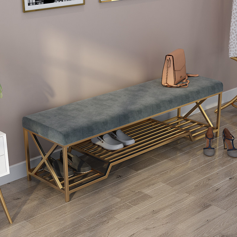 Nordic Xuankun Shoes Store Shoes Store Shoes & Chair Leather Sofa Long Golden Iron Rest Storage Stool