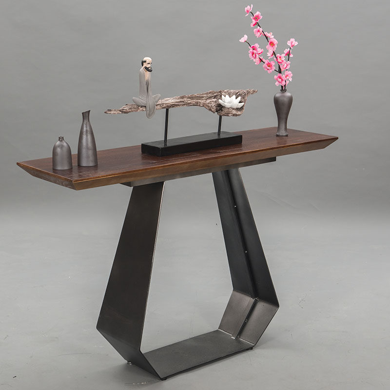 New Chinese Iron Art Case Table Living Room Entrance Door Entrance Hotel Lobby Solid Wood Zen decoration leaning against wall side table Xuanguan cabinet