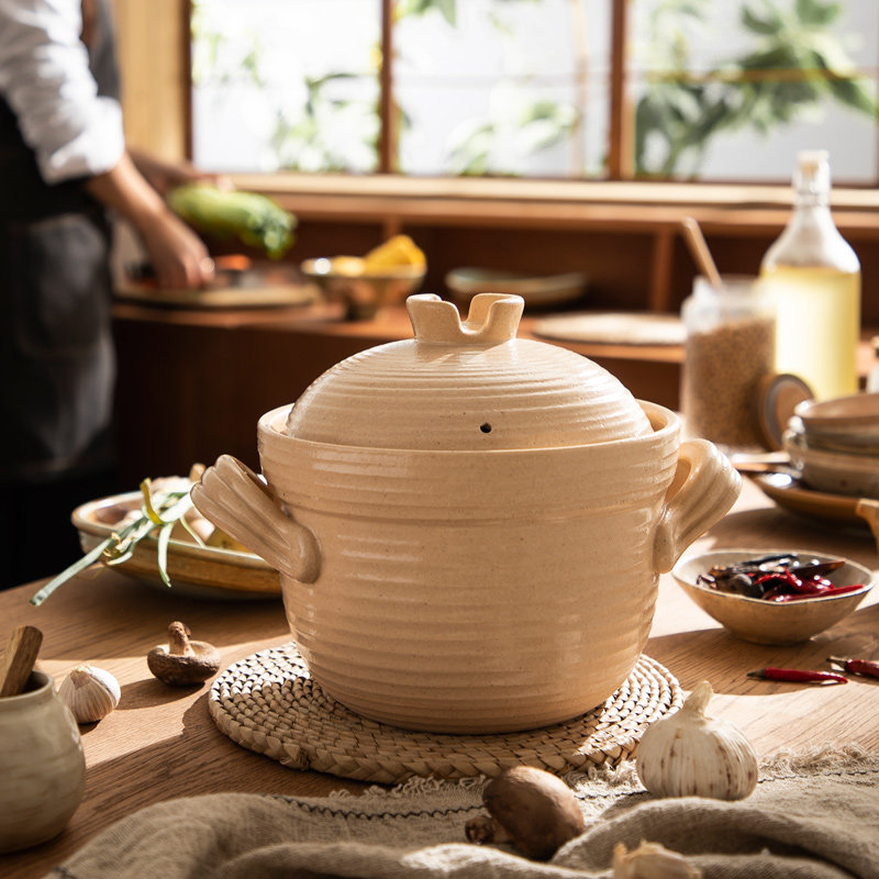 Ten thousand earth burning Japanese double-covered earthen pot casserole soup household gas pot stew pot open fire earth cauldron stone pot housewarming gift