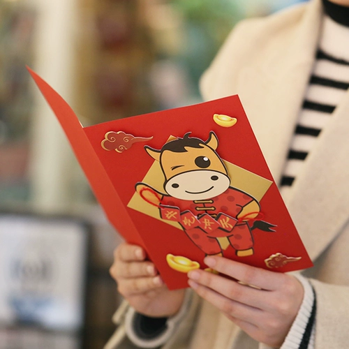 Праздничнная красная открытка, мультяшный ретро набор материалов, DIY, креативный подарок, Южная Корея