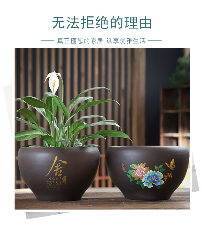 Flowerpot ceramic creative move large extra large special offer a clearance with tray was contracted household more than other meat flower pot