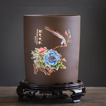 Purple sand flower pot retro chinese style orchid pot with tray