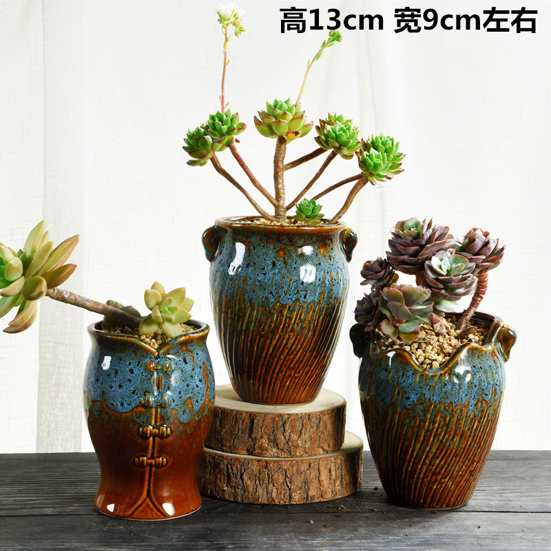 The Fleshy large special offer a clearance of creative move coarse pottery flowerpot ceramics high breathable meat meat plant flower pot in the old running