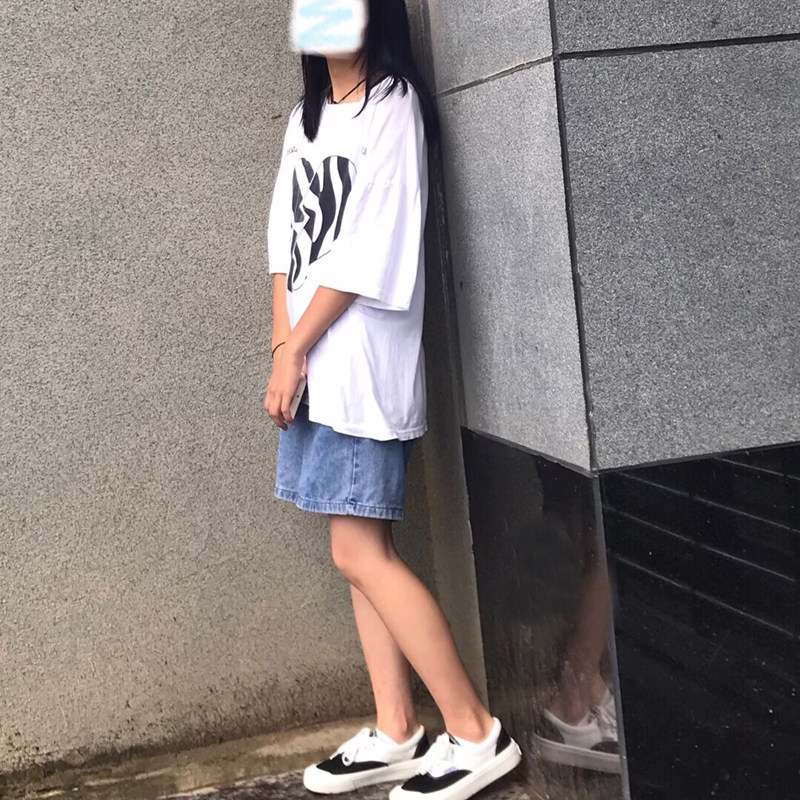 Denim Shorts Woman 2021 Summer New Chains High waist Xianthin a character wide-legged Thin Loose Student 50% Pants