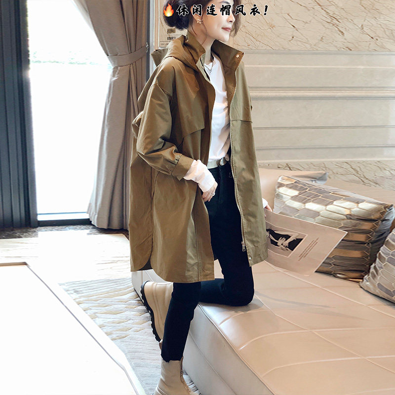 Medium-long version with hat windcoat jacket female summer thin section big size small sub casual big clothes spring 2022 new European station