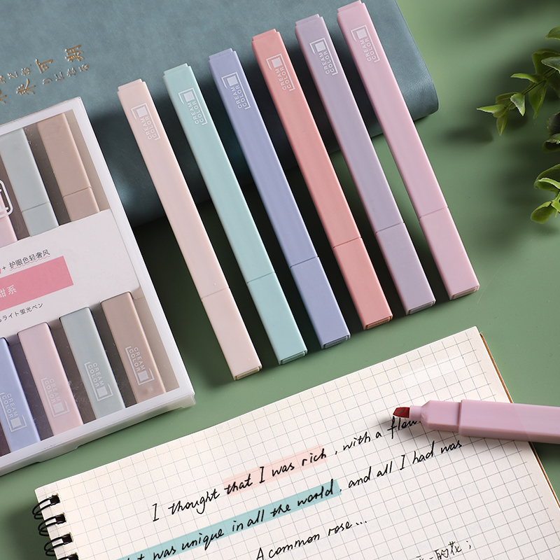 Soft Head Fluorescent Pen Morandi Color Series Collection Social Light Color Series Fluorescent Marker Pen Large Capacity Literary youth Yingying Multiple Color Handbooks Students with Mark Pen Colored color pen