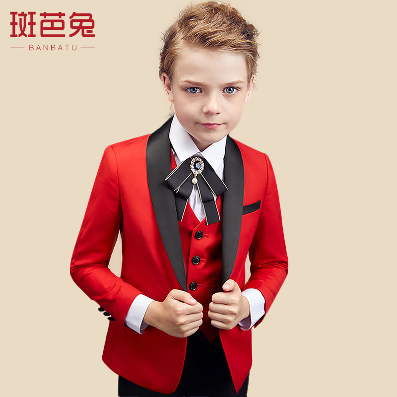 Boys' suit suit, small suit, flower girl dress, big boy's three-piece set, children's piano catwalk show costume, autumn