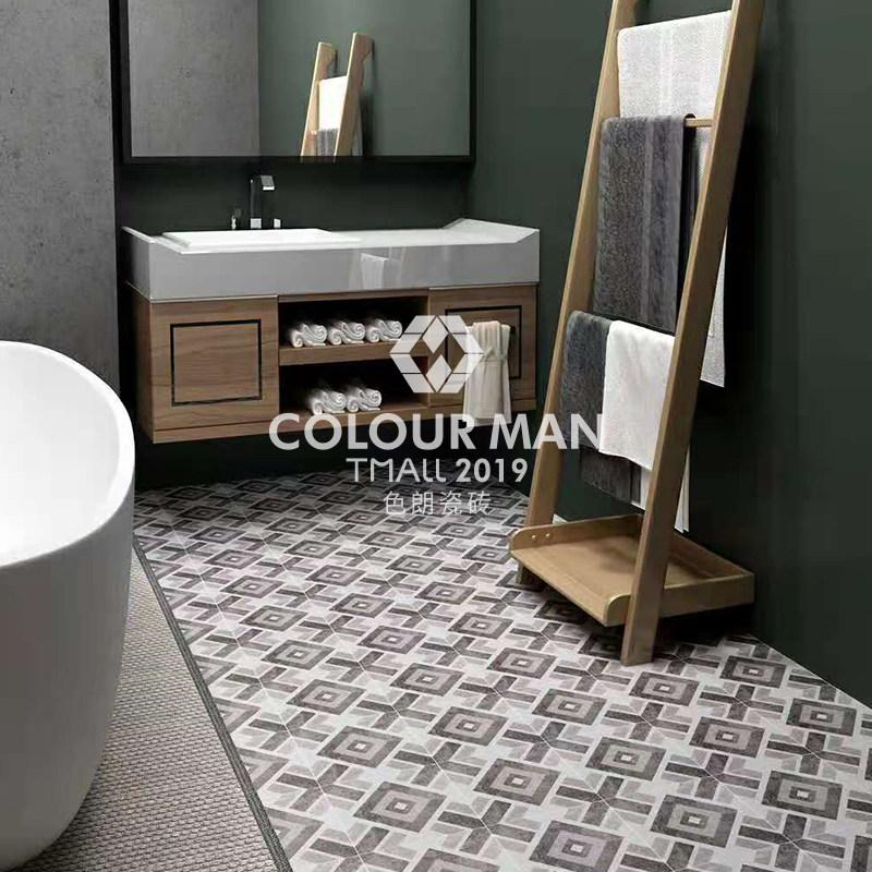 Colour-coloured grey brown full ceramic small flower brick and floor tile retro harbour wind kitchen toilet imitation ancient flower sheet wall brick tiles-Taobao
