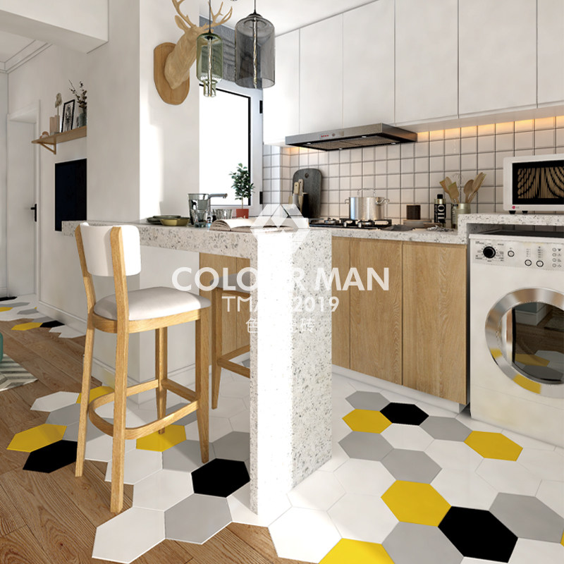Shrin Nordic kitchen tiles enter hexagonal tile toilet wall tile balcony with tile anti - slip hexagonal tiles