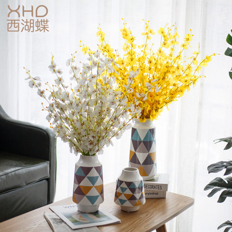 Dancing Lan Emulation Flower Fake Flowers Plastic Bouquet Drawing Room Dining Room Table Interior Decoration Eu Style Pendulum Pieces Dry Flower Arrangement Furnishing