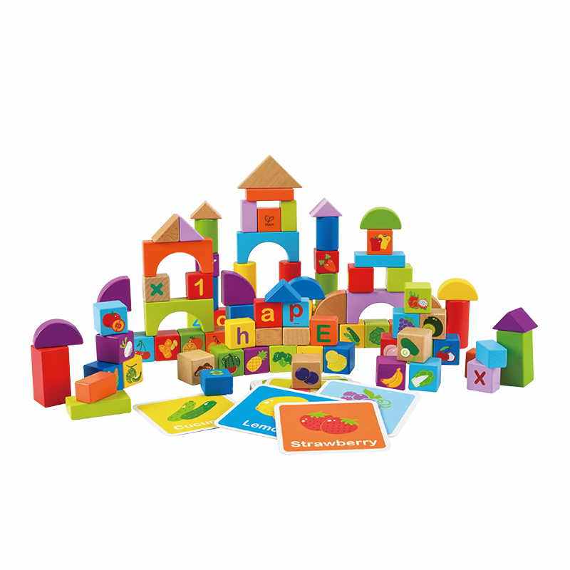 Hape Fruits Vegetable Building Blocks 1-2-3-6-year-olds Children's assembled Barrelled Wooden wood Puzzle Toys