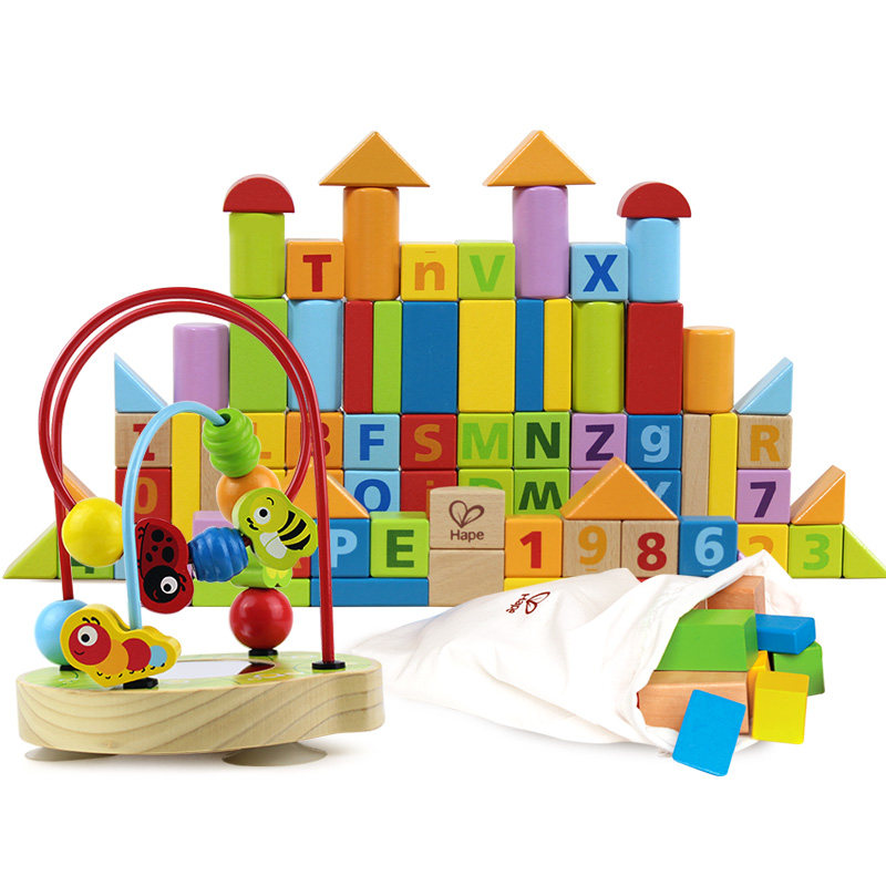 Hape 80 Grain Building Blocks Baby Garden Wrap Around Pearl 1-3-Year-Old Suit Male Girl Child Wooden Puzzle Toy