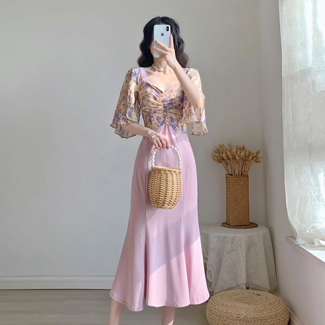 2023 summer new women's skirt high-end temperament waist slimming French retro gentle fishtail dress