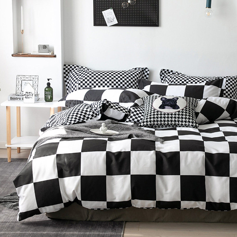 Four pieces of covered pure cotton 100 All cotton European and American wind minimalist black and white sheet Personality Stripe quilt cover 1 2 bed Ogasawara three sets