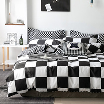 Four pieces of covered pure cotton 100 All cotton European and American wind minimalist black and white sheet Personality Stripe quilt cover 1 2 bed Ogasawara three sets